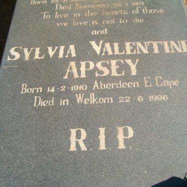APSEY Sylvia Valentine 1910-1996