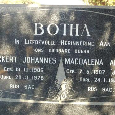 BOTHA Ockert Johannes 1906-1978 &amp; Magdalena Aletta JACOBS 1907-1978