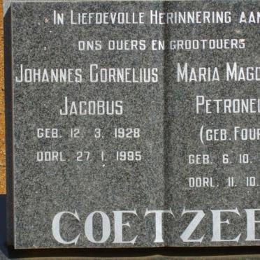 COETZEE Johannes Cornelius Jacobus 1928-1995 &amp; Maria Magdalena Petronella FOURIE 1936-1994