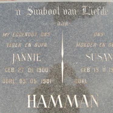 HAMMAN Jannie 1900-1981 &amp; Susan 1917-