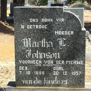 JOHNSON Martha C., formerly VAN DER MERWE, nee SWANEPOEL 1888-1957