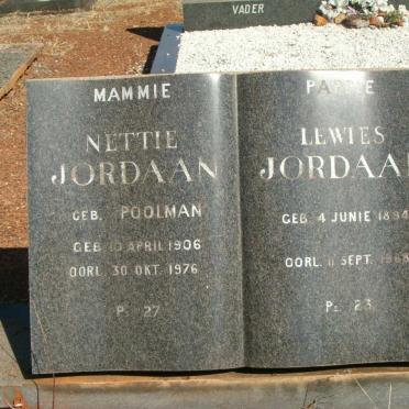 JORDAAN Lewies 1894-1968 &amp; Nettie POOLMAN 1906-1976