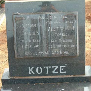 KOTZÉ Johannes Jacobus 1922-2001 &amp; Aletta C.J. DE BRUIN 1918-1982