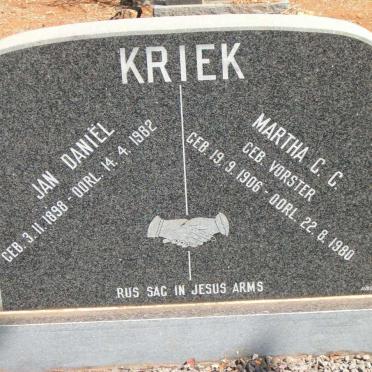 KRIEK Jan Daniel 1898-1982 &amp; Martha C.C. VORSTER 1906-1980