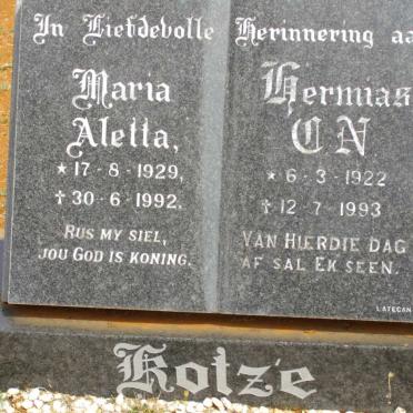 KOTZE Hermias C.N. 1922-1993 &amp; Maria Aletta 1929-1992