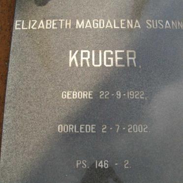 KRUGER Elizabeth Magdalena Susanna 1922-2002