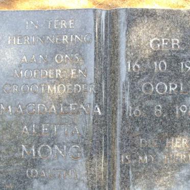 MONG Magdalena Aletta nee DAUTH 1910-1982