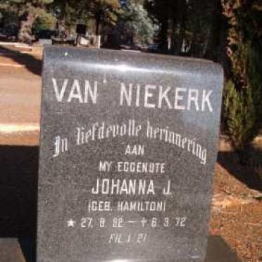 NIEKERK Johanna J., van nee HAMILTON 1892-1972