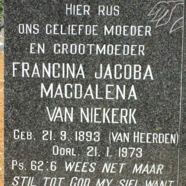 NIEKERK Francina Jacoba Magdalena, van nee VAN HEERDEN 1893-1973