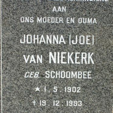 NIEKERK Johanna, van nee SCHOOMBEE 1902-1983