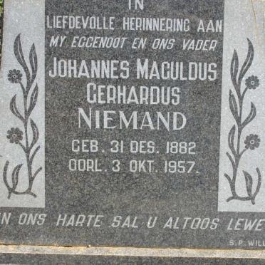 NIEMAND Johannes Maguldus Gerhardus 1882-1957