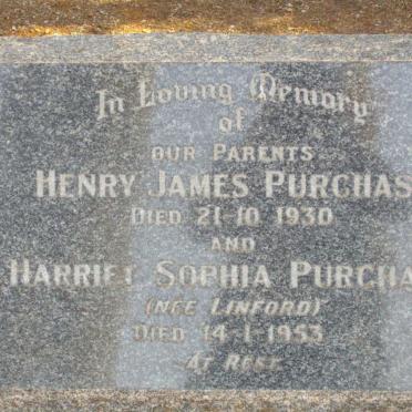 PURCHASE Henry James -1930 &amp; Harriet Sophia LINFORD -1953