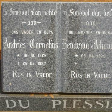 PLESSIS Andries Cornelius, du 1826-1987 &amp; Hendrina Johanna 1929-