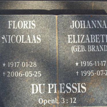 PLESSIS Floris Nicolaas, du 1917-2006 &amp; Johanna Elizabeth BRAND 1916-1995