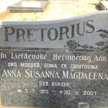 PRETORIUS Anna Susanna Magdalena nee BURGER 1913-2007