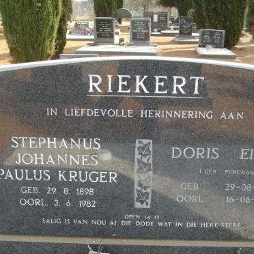 RIEKERT Stephanus Johannes Paulus Kruger 1898-1982 &amp; Doris Eileen PURCHASE 1910-1992