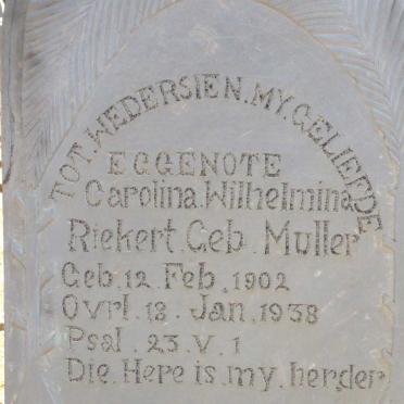 RIEKERT Carolina Wilhelmina nee MULLER 1902-1938