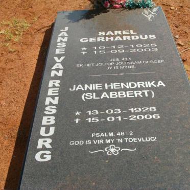RENSBURG Sarel Gerhardus, Janse van 1925-2003 &amp; Janie Hendrika SLABBERT 1928-2006
