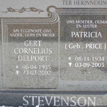 STEVENSON Gert Cornelius Delport 1935-2002 &amp; Patricia PRICE 1934-2005