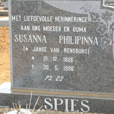 SPIES Susanna Philipinna neé JANSE VAN RENSBURG 1926-1990