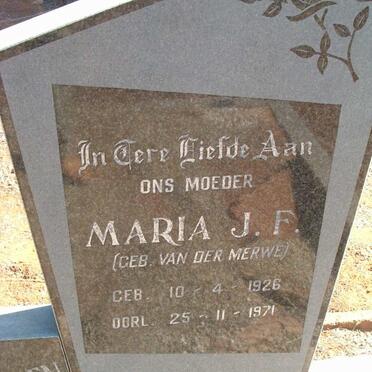 STADEN Maria J.F., van nee VAN DER MERWE 1926-1971