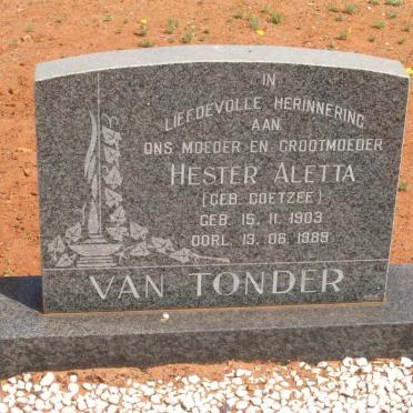 TONDER Hester Aletta, van nee COETZEE 1903-1989