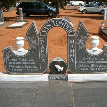 TONDER Christiaan Hendrik, van 1921-1993 &amp; Johanna Maria FOURIE 1923-1989