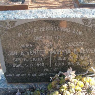 VENTER Jan A. 1870-1943 &amp; Maryna E. 1877-1957