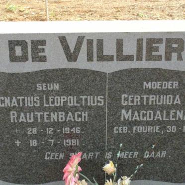 VILLIERS Gertruida Magdalena, de nee FOURIE 1916-  :: DE VILLIERS Ignatius Leopoltius Rautenbach 1946-1981