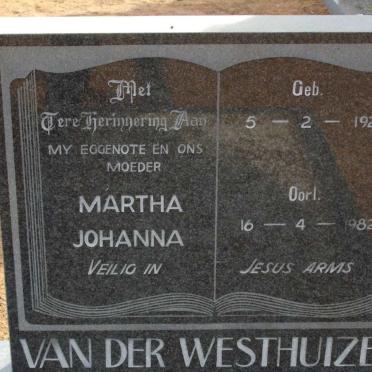 WESTHUIZEN Martha Johanna, van der 1921-1982