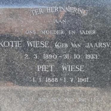 WIESE Piet 1888-1961 &amp; Kotie VAN JAARSVELD 1890-1933