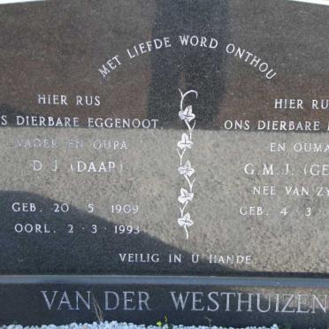 WESTHUIZEN D.J., van der 1909-1993 &amp; G.M.J.  VAN ZYL 1931-