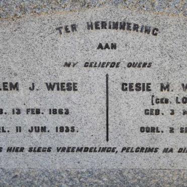WIESE Willem J. 1863-1935 &amp; Gesie M.W.J. LOUBSER 1869-1944