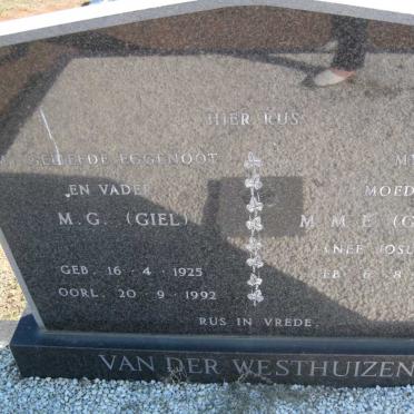 WESTHUIZEN M.G., van der 1925-1992 &amp; M.M.E. JOSLING 1924-
