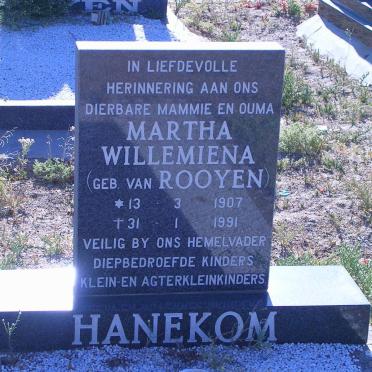 HANEKOM Martha Willemiena nee VAN ROOYEN 1907-1991