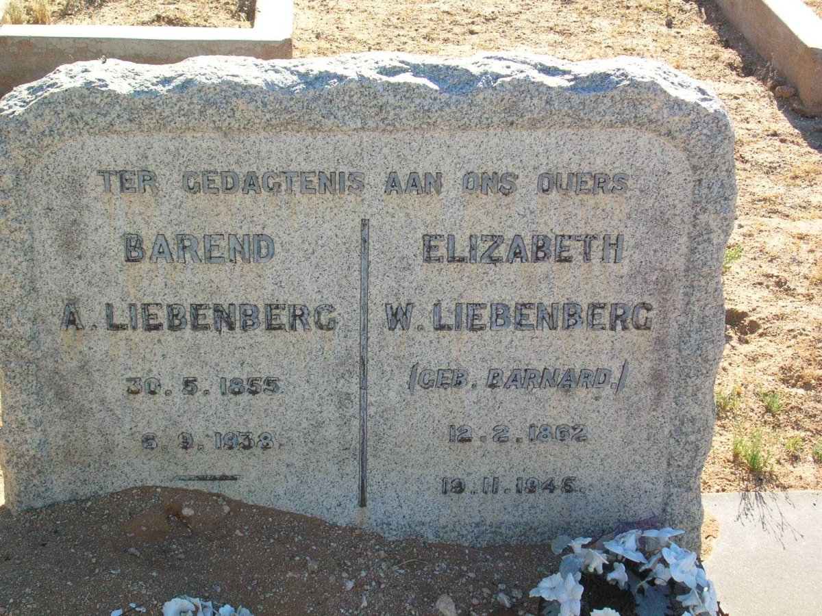 LIEBENBERG Barend A. 1855 - 1938 &amp; Elizabeth W. geb. BARNARD 1862-1945