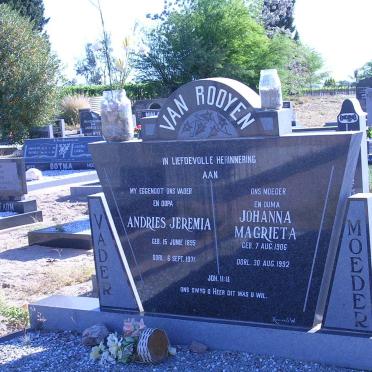 ROOYEN Andries Jeremia, van 1895-1971 &amp; Johanna Magrieta 1906-1992