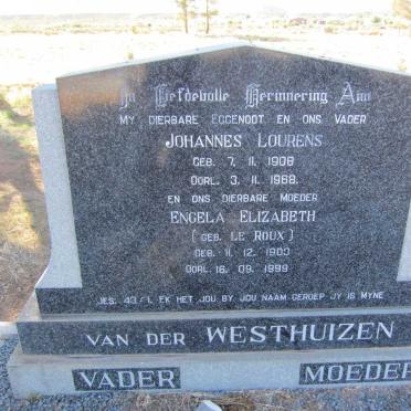WESTHUIZEN Johannes Lourens 1908-1968 &amp; Engela Elizabeth LE ROUX 1908-1999