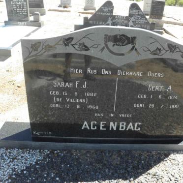 AGENBAG Gert A. 1874-1961 &amp; Sarah F.J. DE VILLIERS 1882-1960