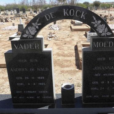KOCK Andries De Wald, de 1889-1965 &amp; Johanna E. WILSNACH 1889-1980