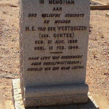 WESTHUIZEN M.E., van der nee GUNTER 1868-1948