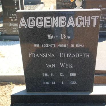 AGGENBACHT Johannes Jakobus 1919-1998 &amp; Fransina Elizabeth van WYK 1919-1982