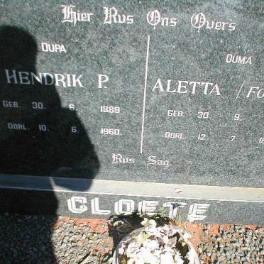 CLOETE Hendrik P. 1889-1960 &amp; Aletta FOURIE 1884-1974