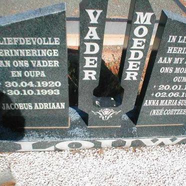 LOUW Jacobus Adriaan 1920-1993 &amp; Anna Maria Susanna COETZEE 1923-1991