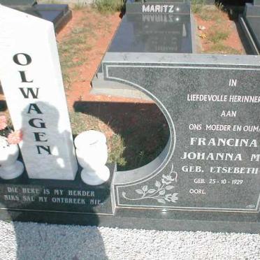 OLWAGEN Francina Johanna M. nee ETSEBETH 1929-