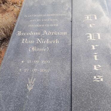 VRIES Jacobus Adriaan van Niekerk, de 1920-2007