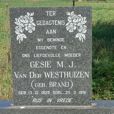 WESTHUIZEN M.J., van der nee BRAND 1929-1991