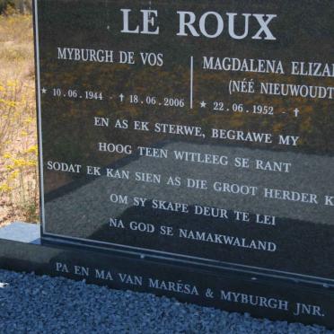 LE ROUX Myburgh De Vos 1944-2006 &amp; Magdalena Elizabeth NIEUWOUDT