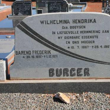 BURGER Barend Frederik 1892-1971 &amp; Wilhelmina Hendrika BOOYSEN 1887-1967