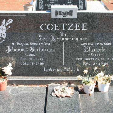 COETZEE Johannes Gerhardus 1922-1990 &amp; Elizabeth BRODERICK 1929-2004